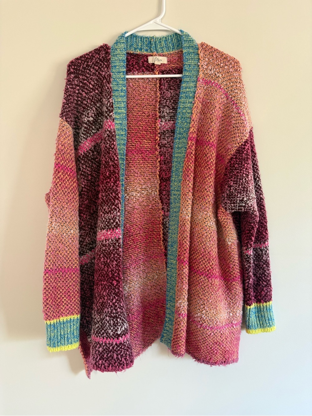 Mixed Pink, Teal, and Yellow Open Front Women's Cardigan Sweater